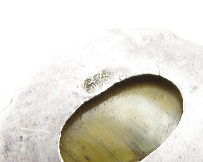 925 Sterling Silver  Vintage Cabochon Cut Tiger's Eye Oval Pendant  PT14371
