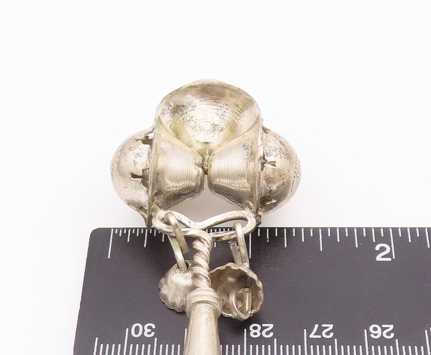 925 Sterling Silver Vintage Rattles Solid Carved 3 Rattle Head Jungles  TR3716