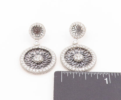 925 Sterling Silver Vintage Earrings CZ Intricate Open Circular Wheels  EG14021