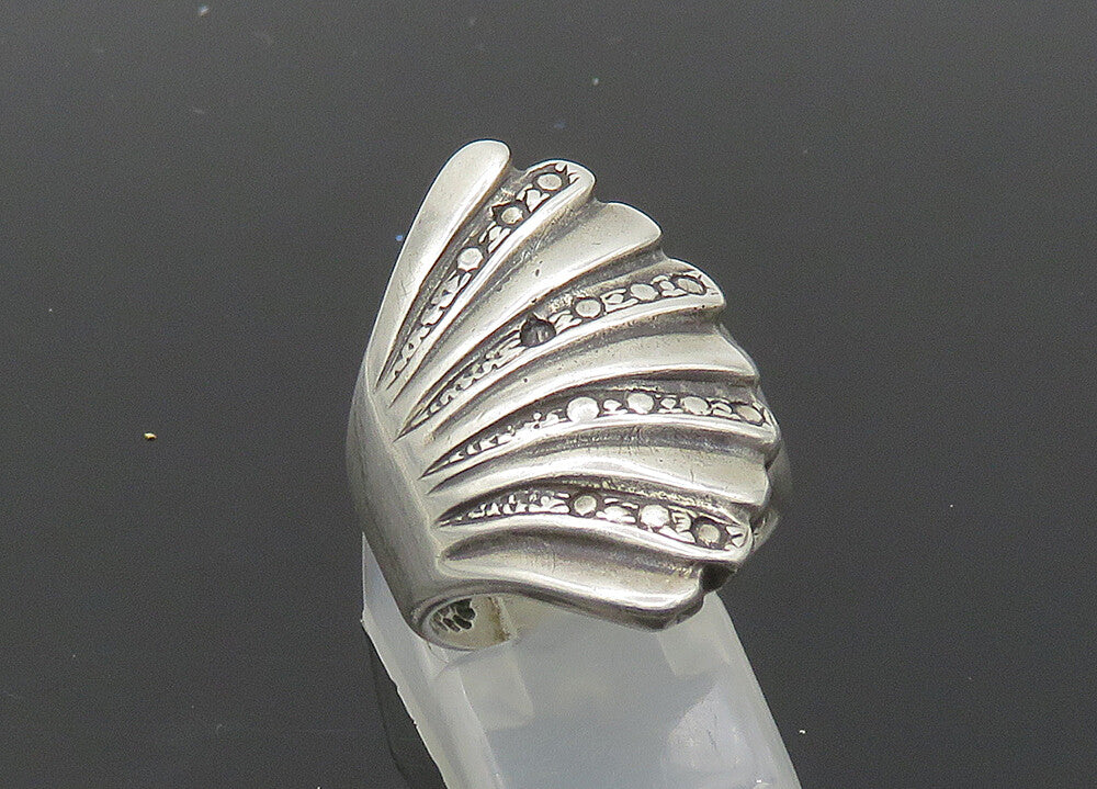 925 Sterling Silver  Vintage Shiny Fluted Wing Style Band Ring Sz 7  RG20488