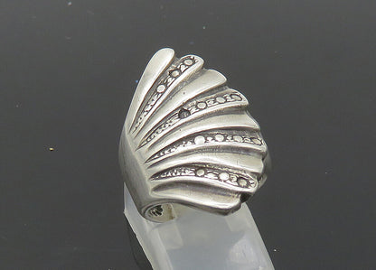 925 Sterling Silver  Vintage Shiny Fluted Wing Style Band Ring Sz 7  RG20488