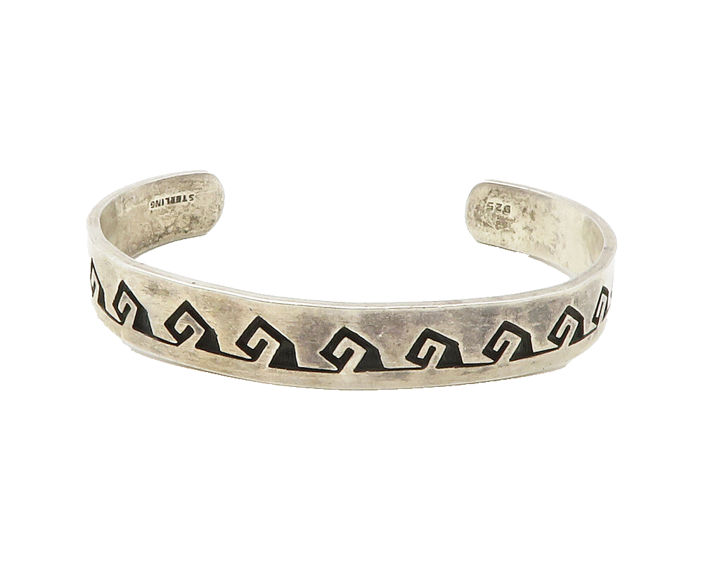 925 Sterling Silver  Vintage Oxidized Pattern Smooth Cuff Bracelet  BT5599