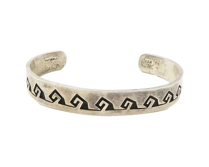 925 Sterling Silver  Vintage Oxidized Pattern Smooth Cuff Bracelet  BT5599