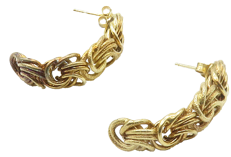 925 Sterling Silver  Vintage Shiny Gold Plated Knotted Drop Earrings  EG7611
