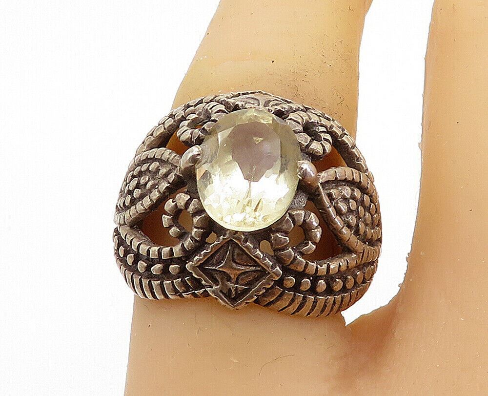 925 Sterling Silver  Vintage Topaz Dark Tone Swirl Cocktail Ring Sz 7  RG7855
