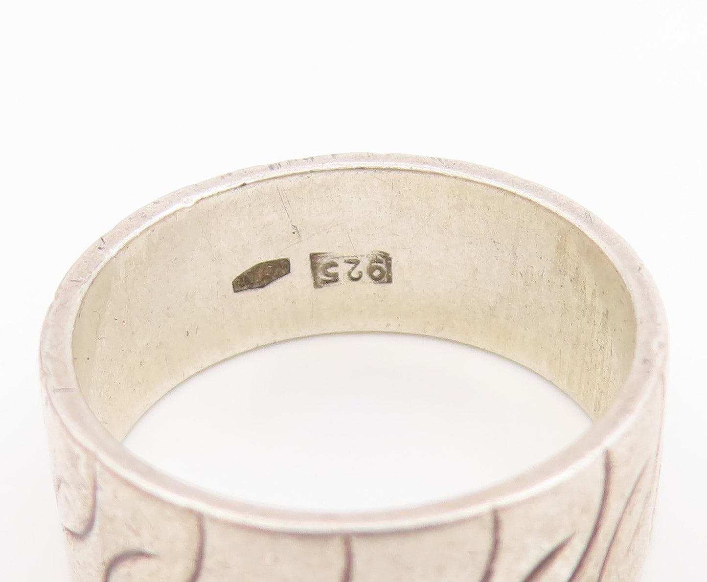925 Sterling Silver Vintage Ring Modernist Etched Pattern Band  Sz 6  RG34493