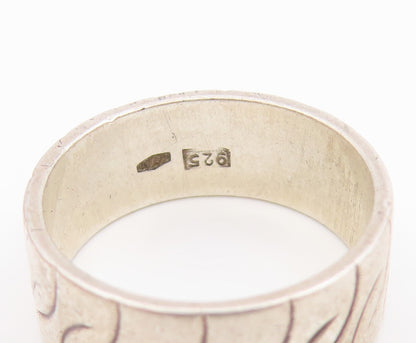 925 Sterling Silver Vintage Ring Modernist Etched Pattern Band  Sz 6  RG34493