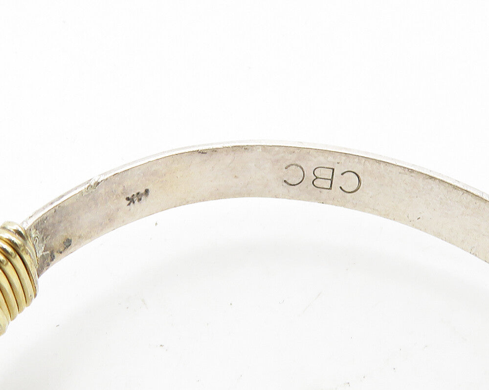 925 Silver & 14K GOLD  Vintage Two Tone B Initial Hook Bangle Bracelet  BT7748