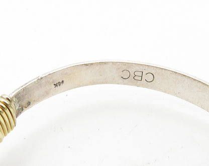 925 Silver & 14K GOLD  Vintage Two Tone B Initial Hook Bangle Bracelet  BT7748