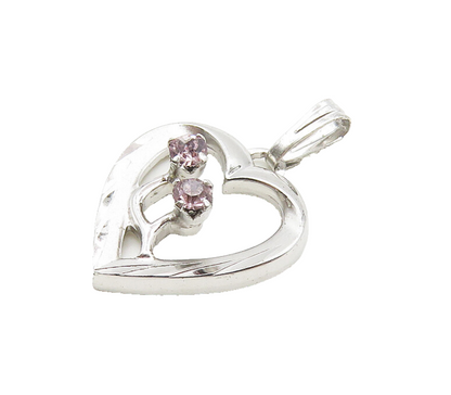 925 Sterling Silver  Shiny Petite Pink Topaz Open Love Heart Pendant  PT13881