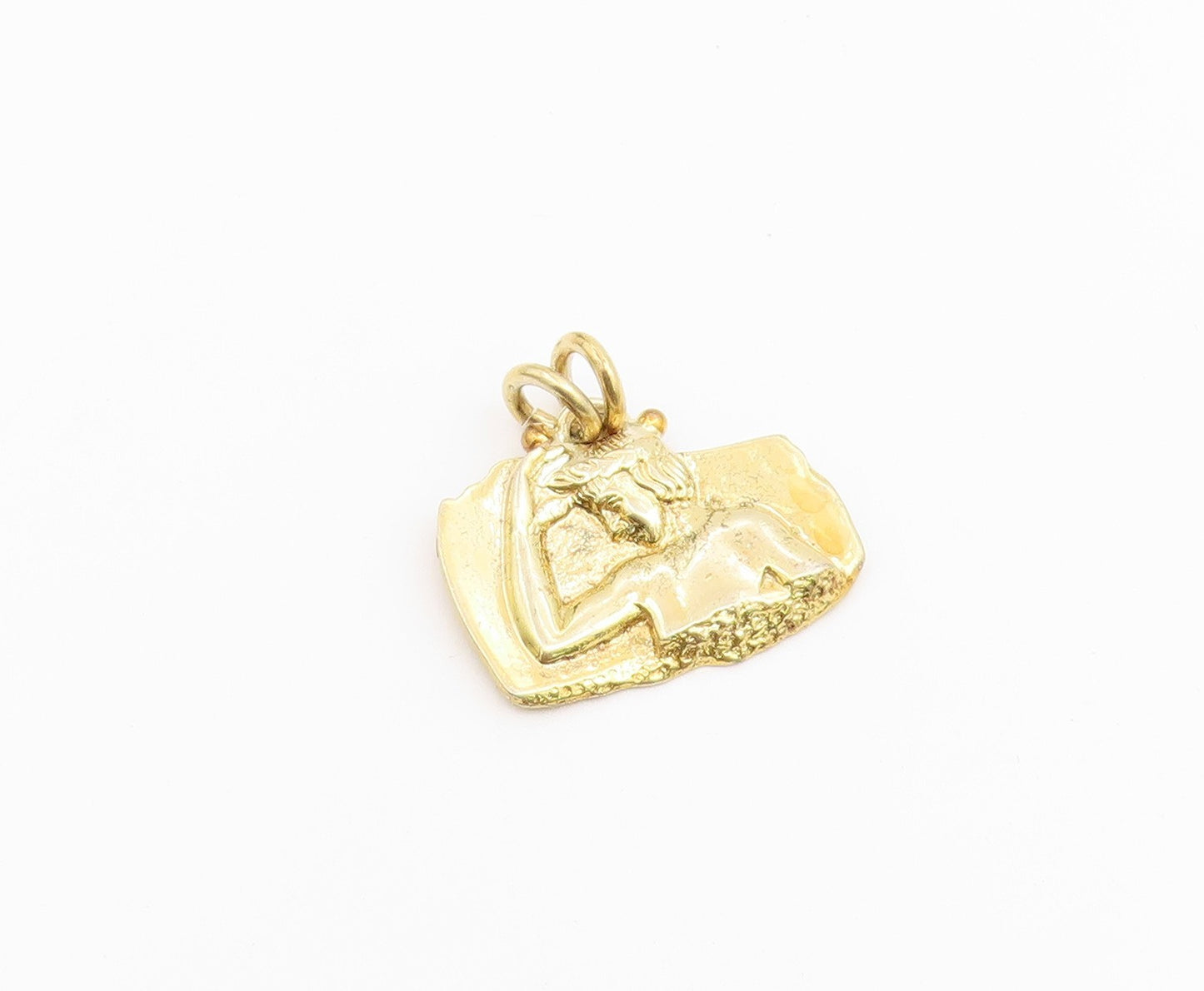 925 Sterling Silver Vintage Pendant Gold Plated Brutalist Carved Figure  PT26500