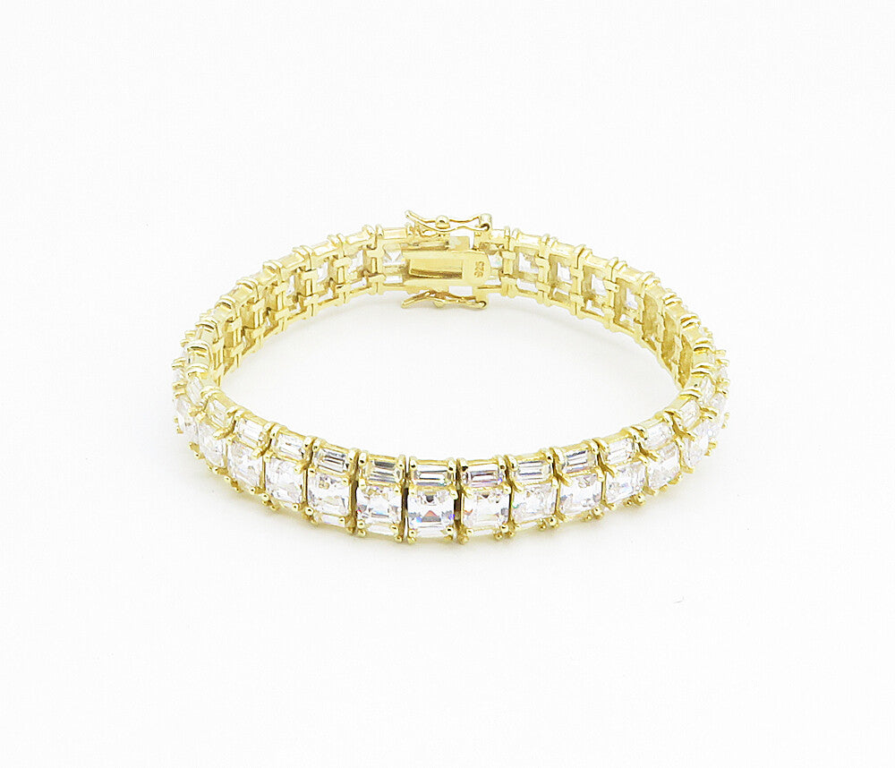 925 Sterling Silver  Shiny Cubic Zirconia Gold Plated Tennis Bracelet  BT3463