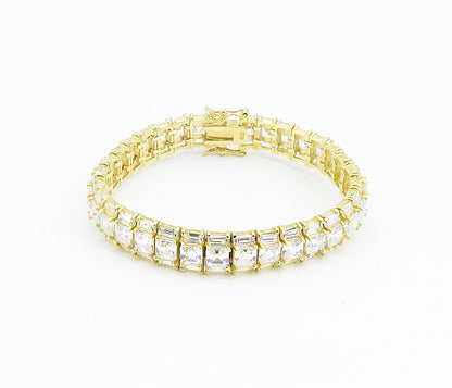 925 Sterling Silver  Shiny Cubic Zirconia Gold Plated Tennis Bracelet  BT3463