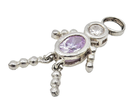 925 Sterling Silver  Vintage Purple Cubic Zirconia Figure Pendant  PT9158