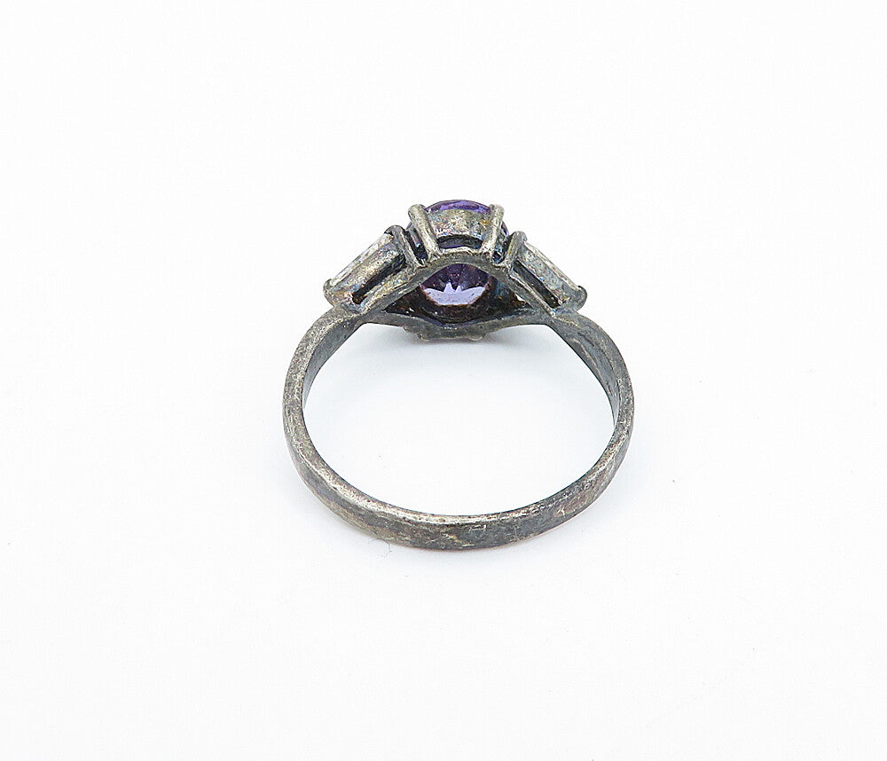 925 Silver  Vintage Purple & White Cubic Zirconia Band Ring Sz 9.5  RG7144