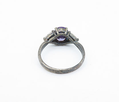 925 Silver  Vintage Purple & White Cubic Zirconia Band Ring Sz 9.5  RG7144