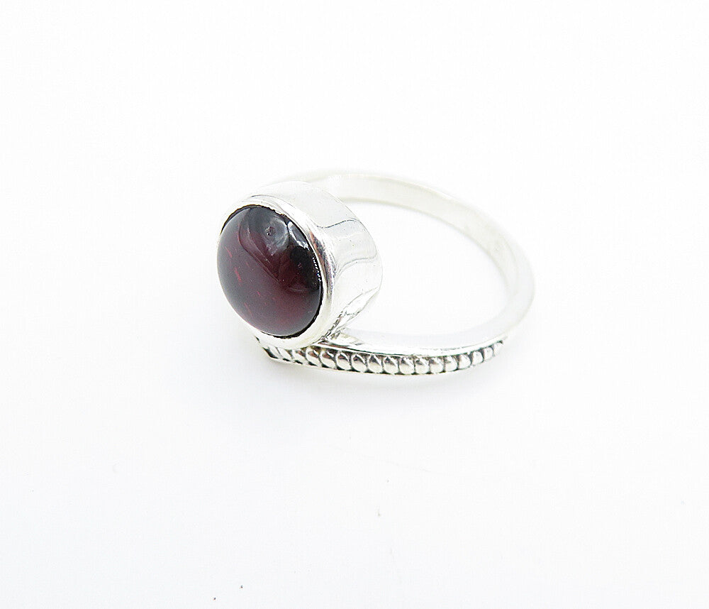 925 Sterling Silver  Cabochon Cut Topaz Shiny Pointed Band Ring Sz 7  RG8042