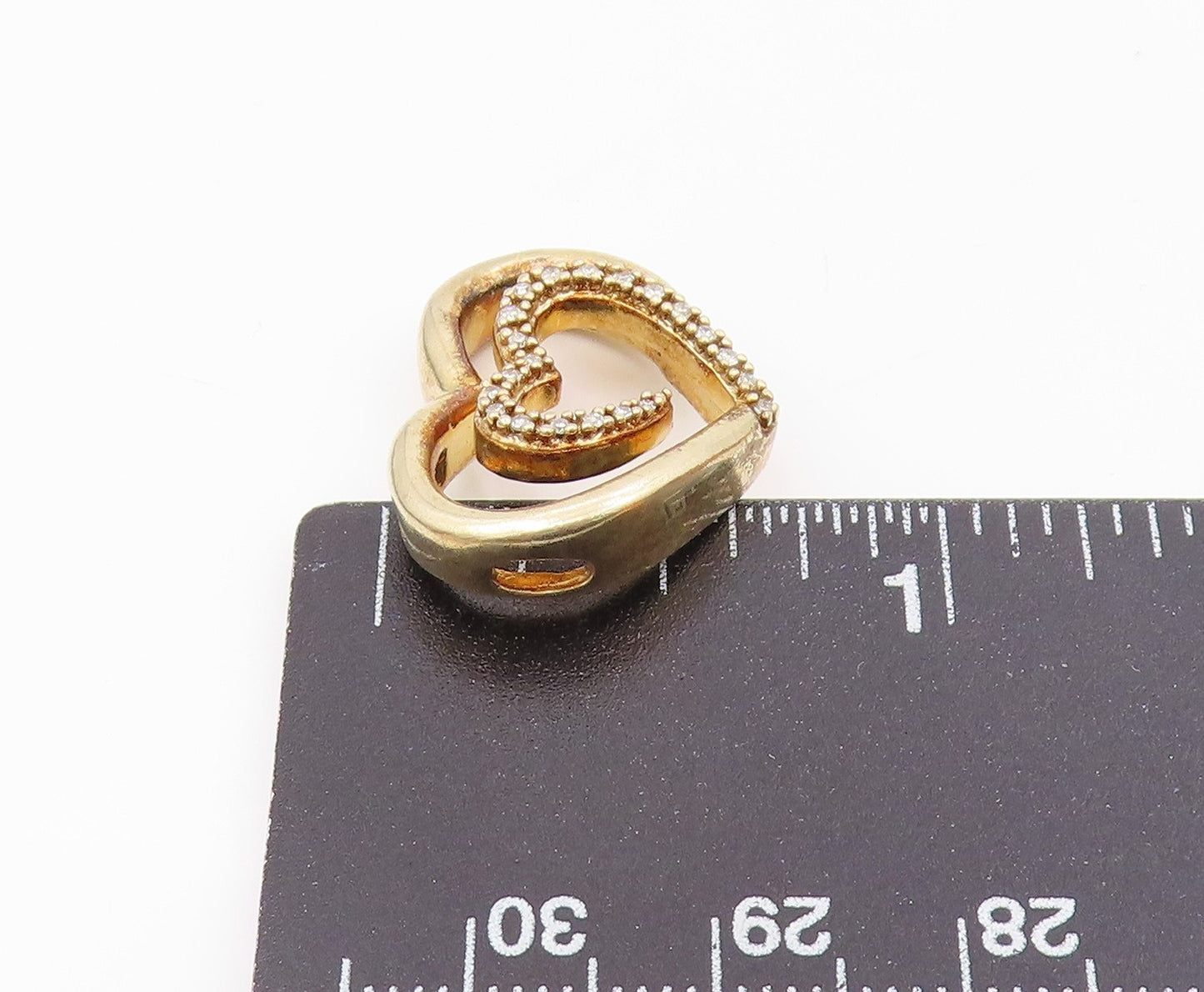 925 Sterling Silver Vintage Genuine Diamonds Double Love Heart Pendant PT20846