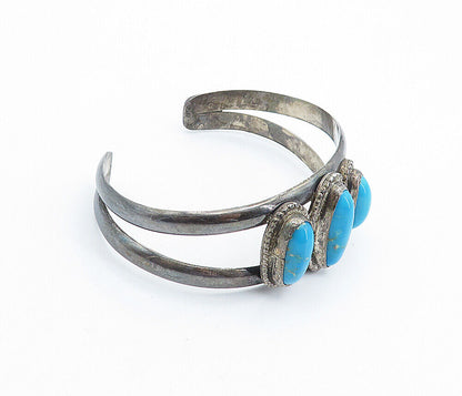 925 Sterling Silver  Vintage Antique Turquoise Split Cuff Bracelet  BT2798