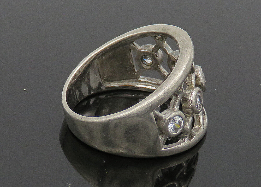 925 Sterling Silver  Vintage Cubic Zirconia Open Design Band Ring Sz 7 RG20506