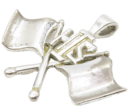925 Sterling Silver  Vintage Shiny Crossed Flags Round Drop Pendant  PT13067