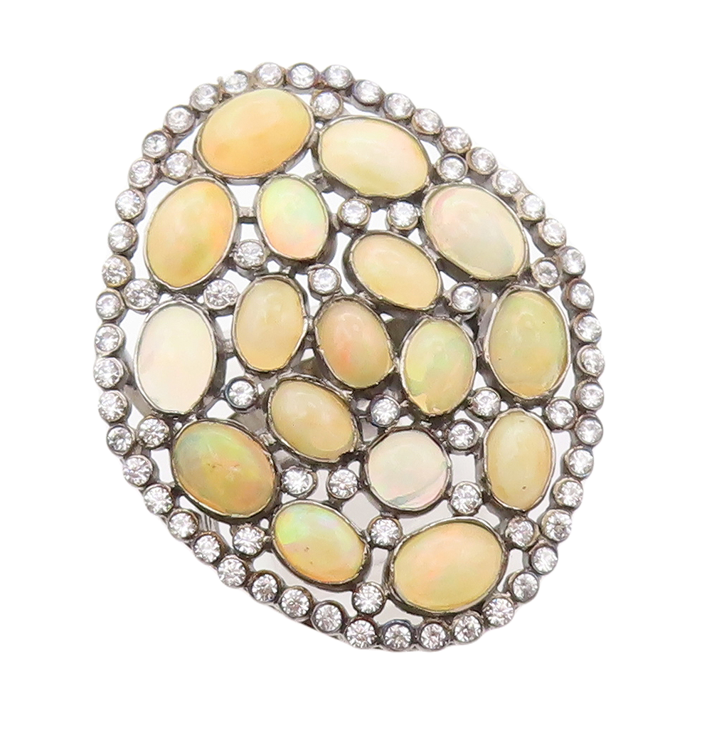 925 Sterling Silver Vintage Ring Brutalist Oval Fire Opal & CZ  Sz 7  RG30825