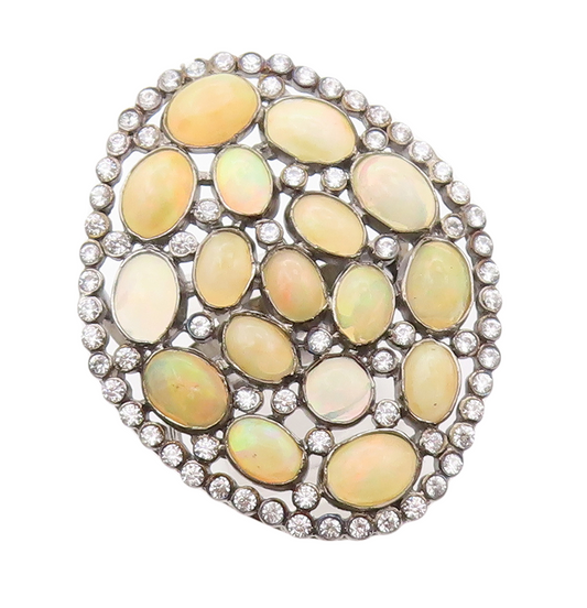 925 Sterling Silver Vintage Ring Brutalist Oval Fire Opal & CZ  Sz 7  RG30825