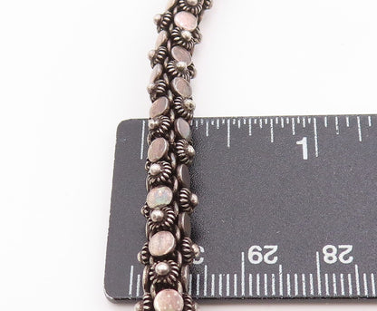 925 Sterling Silver Vintage Necklace Dark Tone Floral Beaded Rope Chain  NE4676
