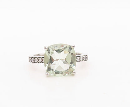 925 Sterling Silver Vintage Square Ring Green Amethyst & Topaz   Sz 7  RG30034