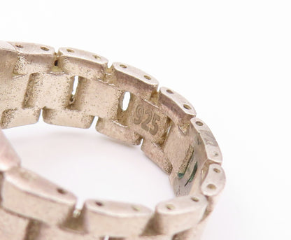 925 Sterling Silver Vintage Ring Designer CZ Watch Belt Carved  Sz 10.5  RG31814