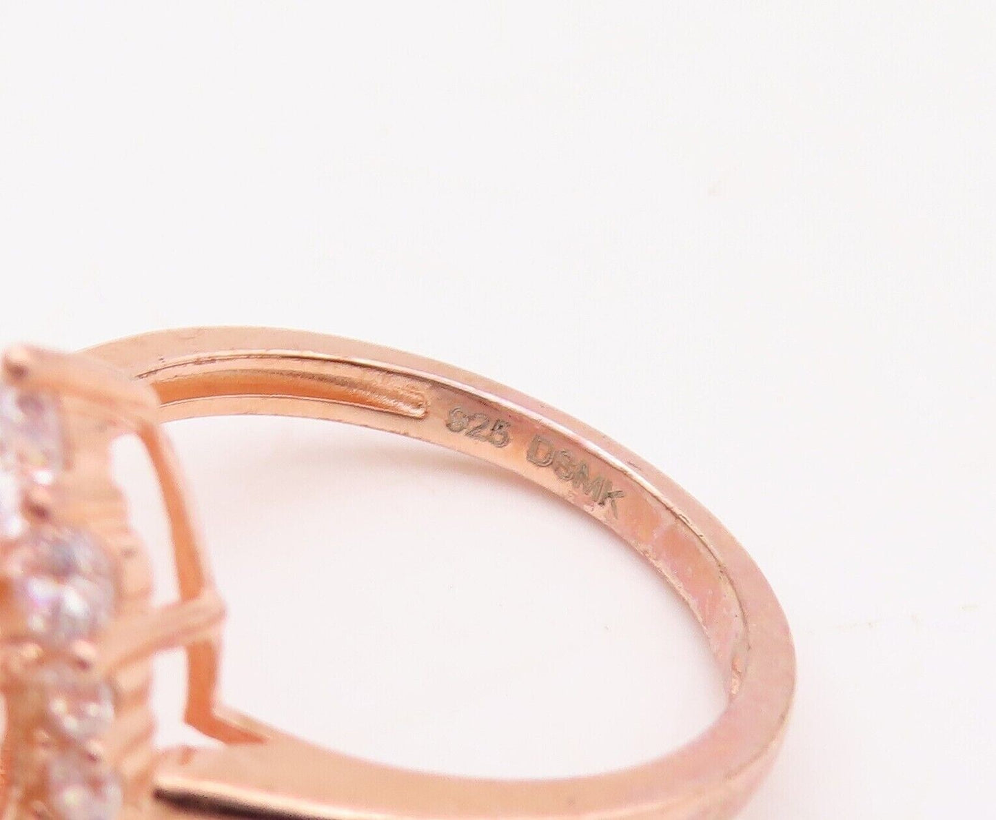 925 Sterling Silver Vintage Ring Rose Gold Plated Morganite & CZ  Sz 7  RG30074