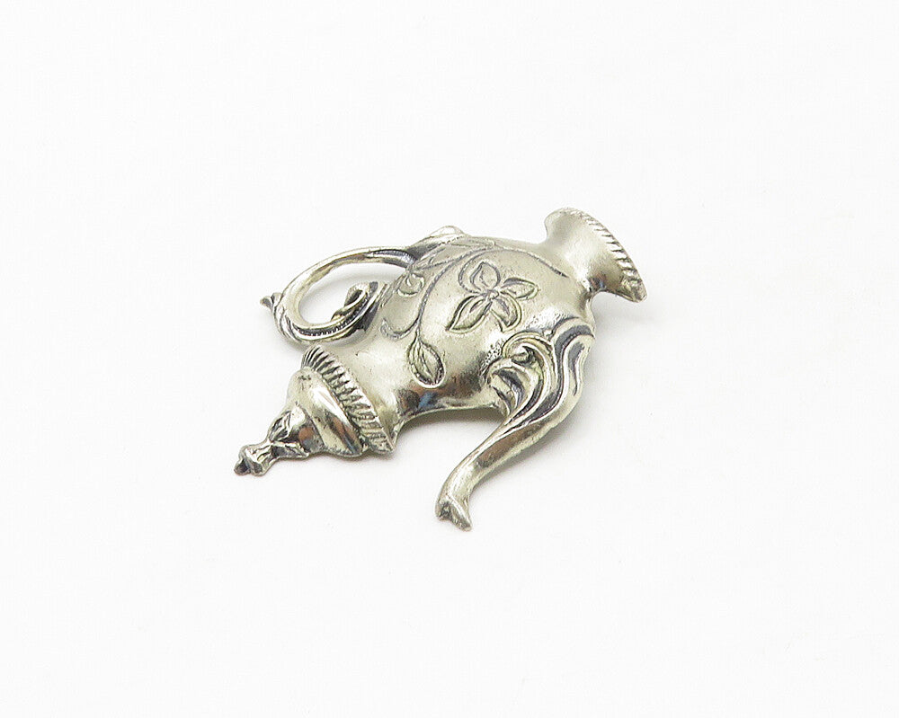 925 Sterling Silver  Vintage Floral Swirl Etched Tea Pot Brooch Pin  BP7089
