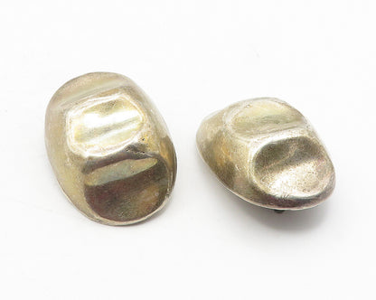 MEXICO 925 Silver  Vintage Dark Tone Dented Dome Non Pierce Earrings  EG5947