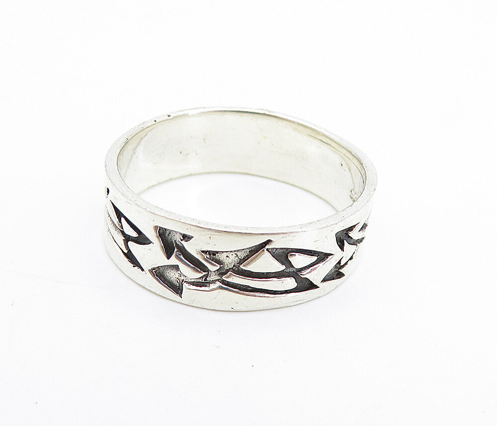 925 Sterling Silver Vintage Oxidized Arrow Pattern Band Ring Sz 11.5 RG7436