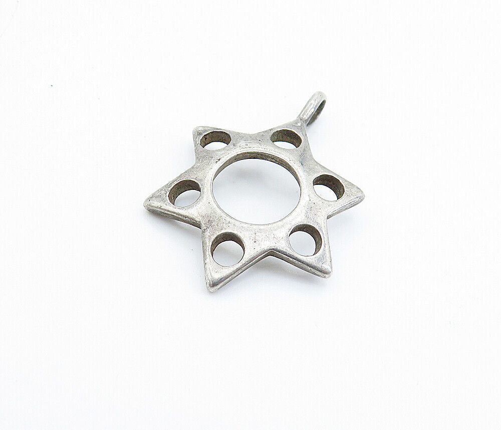 925 Sterling Silver  Vintage Petite Circle Cutout Star Drop Pendant  PT5270