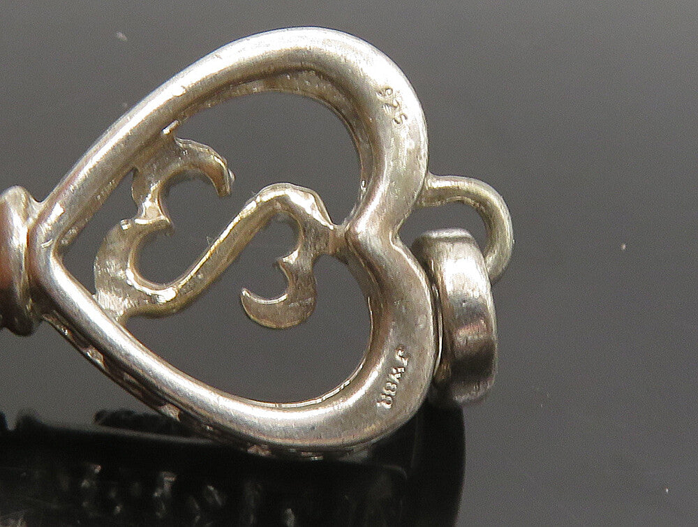 925 Silver  Vintage Genuine Black & White Diamonds Heart Key Pendant  PT19687