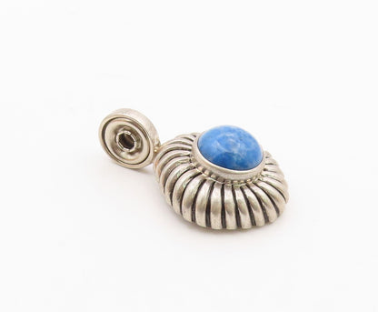 ESPO SIG 925 Silver  Vintage Blue Aventurine Ribbed Dome Pendant  PT21473