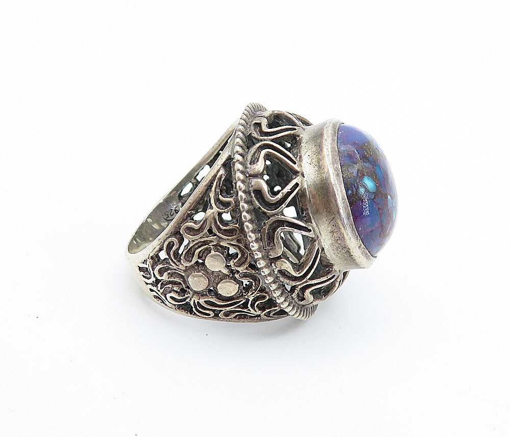 925 Sterling Silver Vintage Purple Jasper Dome Cocktail Ring Sz 7 RG7975