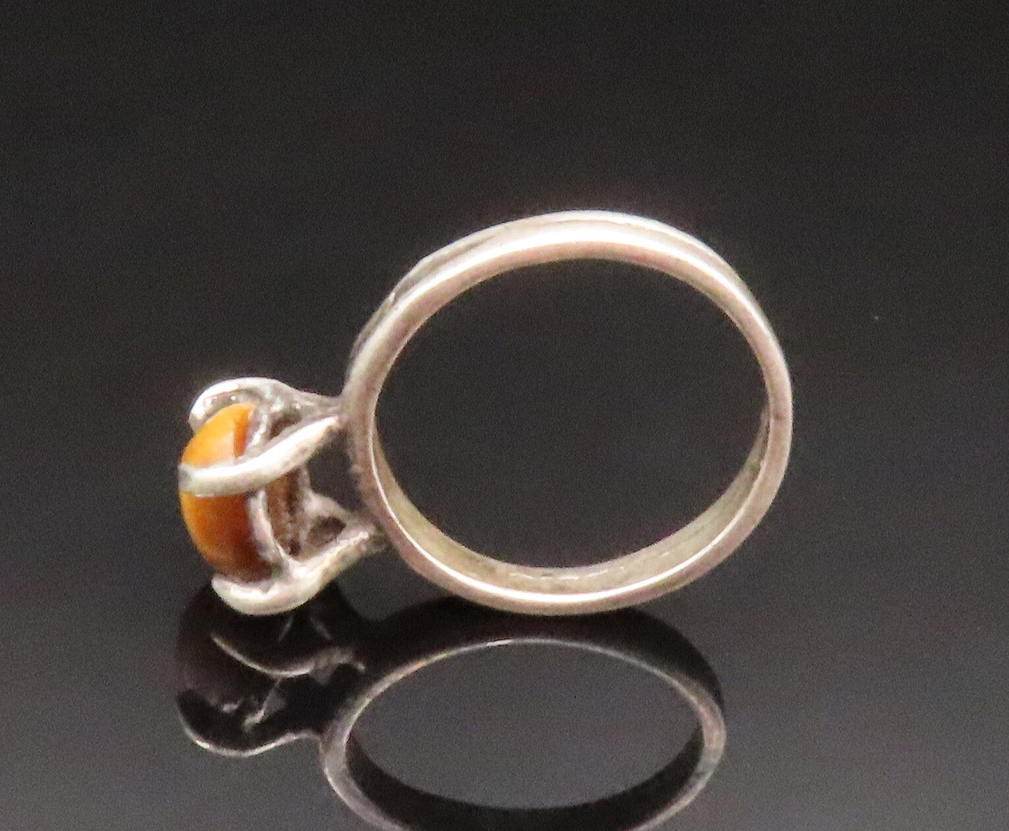 925 Sterling Silver  Vintage Prong Set Tiger's Eye Ring Sz 4.5  RG25204