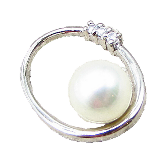 925 Sterling Silver  Freshwater Pearl & Cubic Zirconia Slider Pendant  PT1523