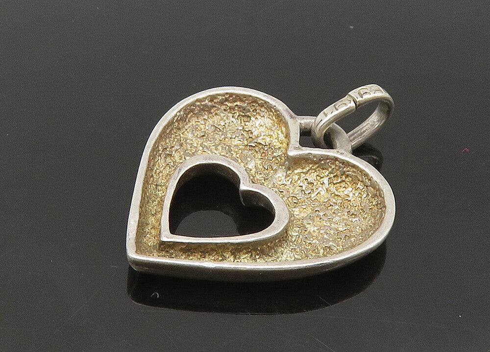 925 Sterling Silver  Vintage Open Love Heart Smooth Drop Pendant  PT17946