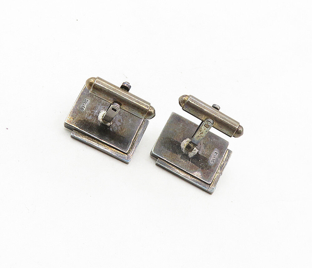 925 Sterling Silver  Vintage Mother Of Pearl & Pearl Square Cuff Links  TR1551