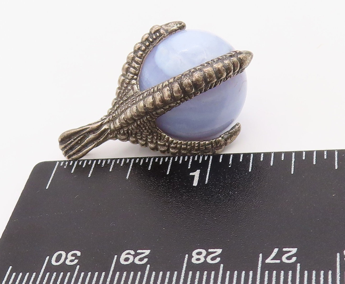 925 Sterling Silver Vintage Pendant Bird Hand Grabbing Malachite Globe  PT23505