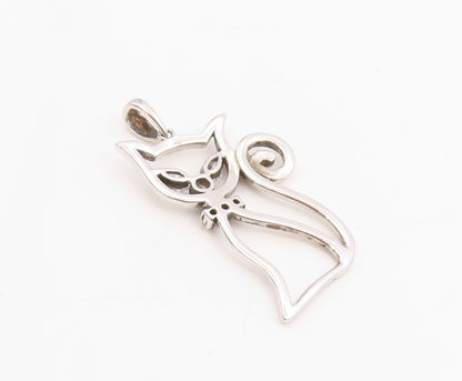 925 Sterling Silver Vintage Pendant Two Shape Topaz Curled Tail Cat   PT25220