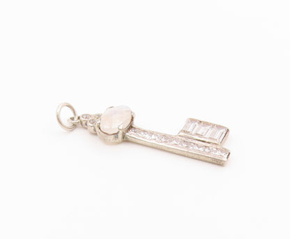 DESIGNER 925 Silver  Vintage Moonstone & Cubic Zirconia Key Pendant  PT20405