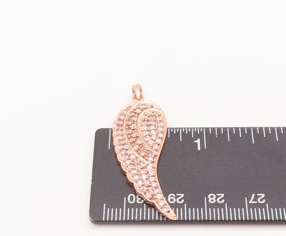 925 Sterling Silver Vintage Pendant Solid Rose Gold Topaz Beaded Leaf  PT22641
