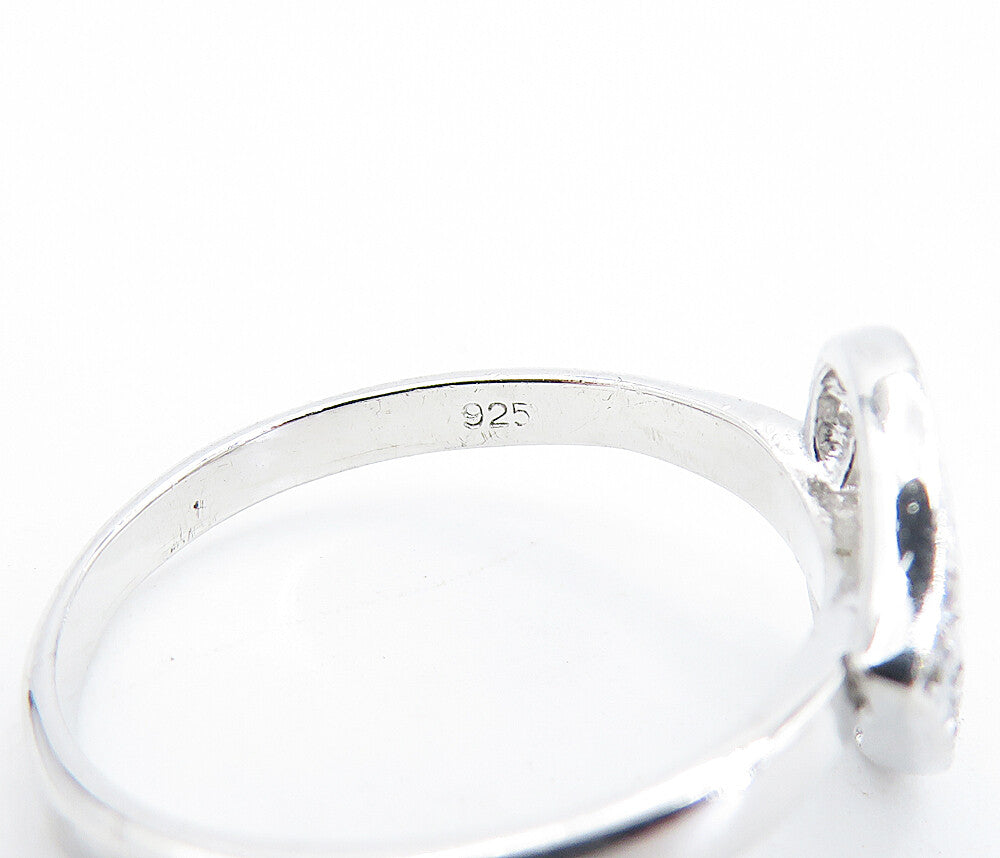 925 Sterling Silver  Shiny Topaz Open Love Heart Buckle Band Ring Sz 8  RG6857