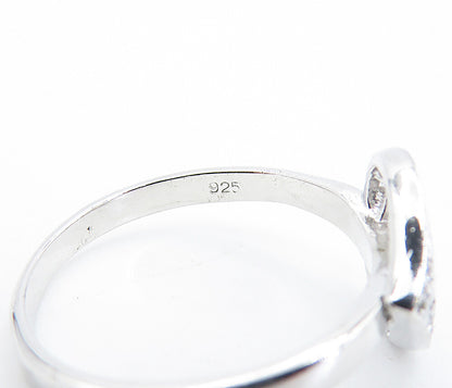 925 Sterling Silver  Shiny Topaz Open Love Heart Buckle Band Ring Sz 8  RG6857