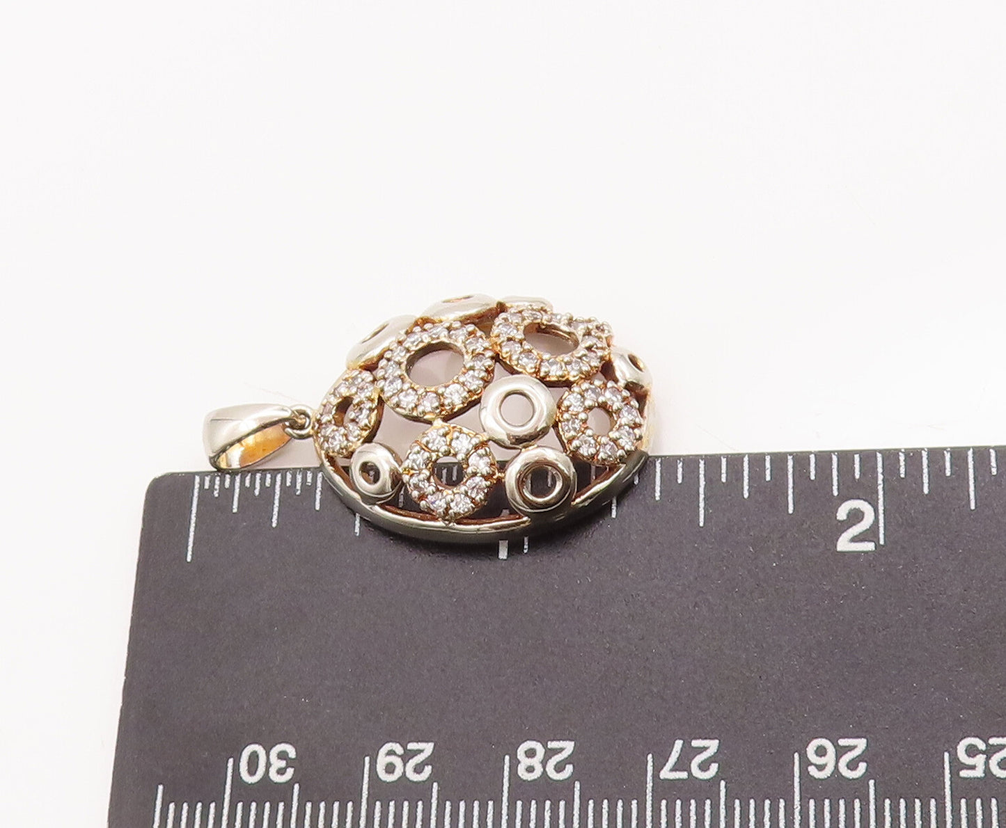 925 Sterling Silver Vintage Pendant Oval Domed Cutout CZ Inlay Rings  PT22992