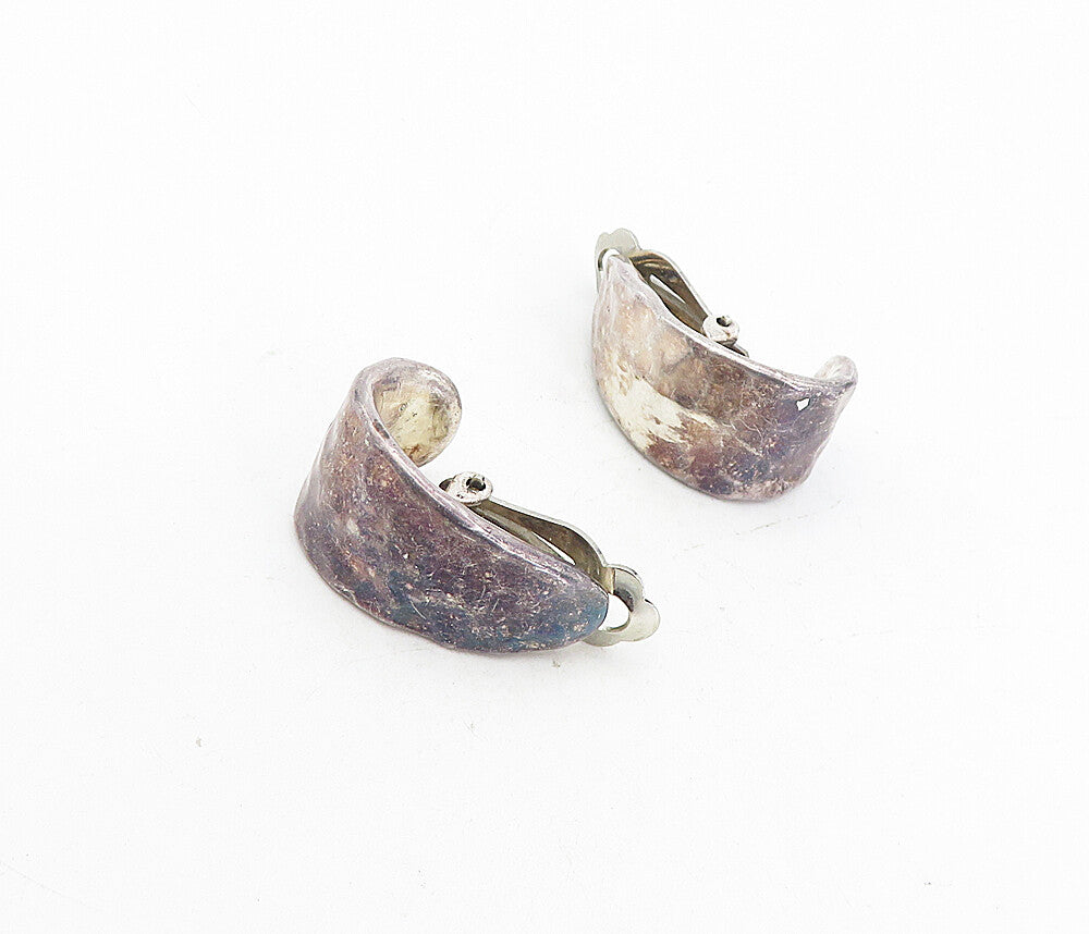 BAT AMI ISRAEL 925 Silver  Vintage Hammered Non Pierce Drop Earrings  EG4310